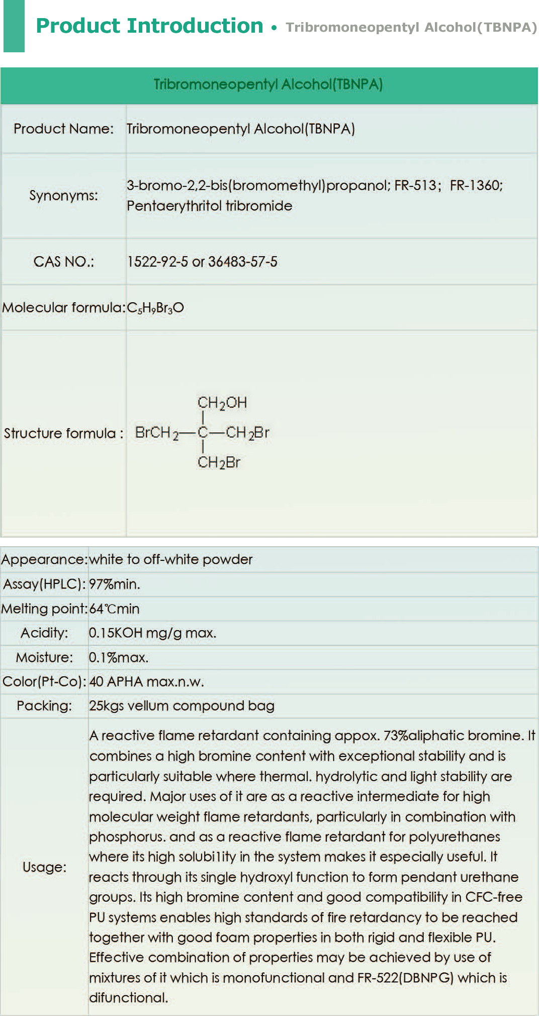 Tribromoneopentyl Alcohol(TBNPA)